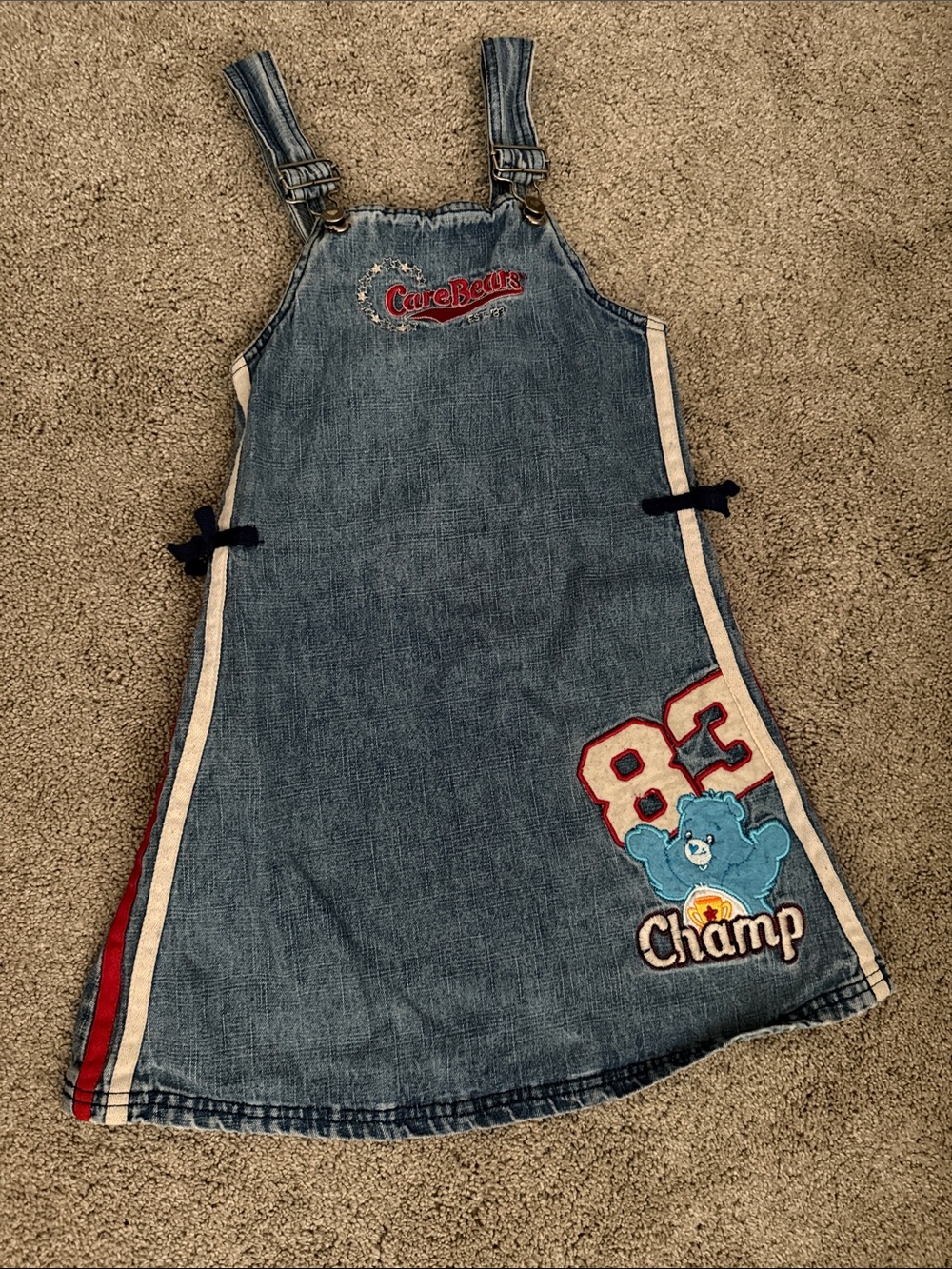 Care Bears Denim Pinafore Dress with Red & White Stripes